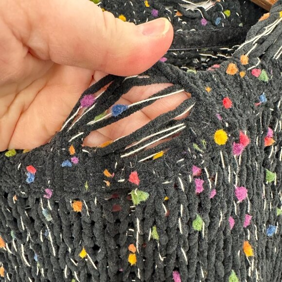 POL‎ Women's Size Large Sweater Black Chenille Loose Knit Speckle Frayed Boho - Picture 5 of 6